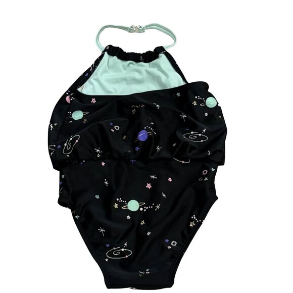 Cat & Jack Girls 3T Space Print Halter One-Piece Swimsuit Black - Picture 2 of 4